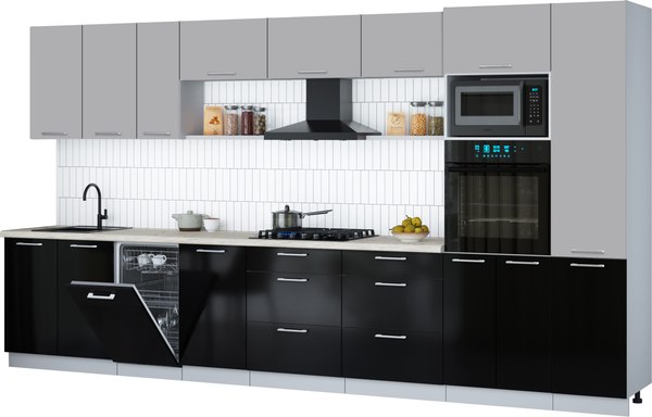 Кухонный гарнитур Интерлиния Мила Gloss 3.9-ПМ3 - фото