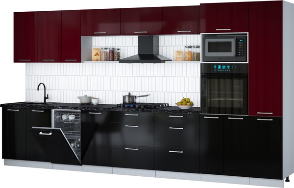 Кухонный гарнитур Интерлиния Мила Gloss 3.9-ПМ3 - фото