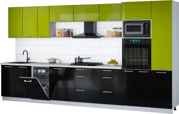 Кухонный гарнитур Интерлиния Мила Gloss 3.9-ПМ3 - фото