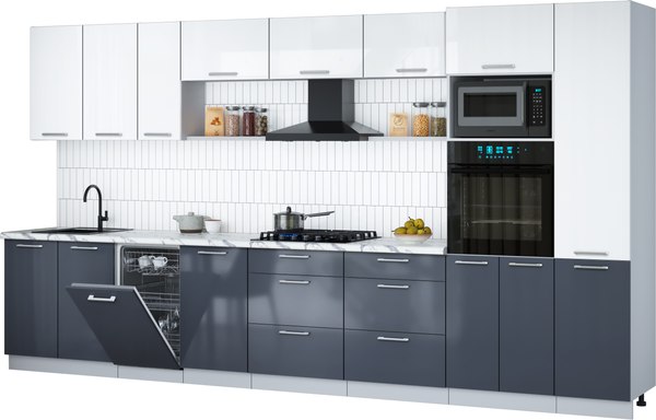 Кухонный гарнитур Интерлиния Мила Gloss 3.9-ПМ3 - фото