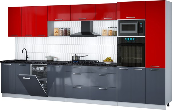 Кухонный гарнитур Интерлиния Мила Gloss 3.9-ПМ3 - фото