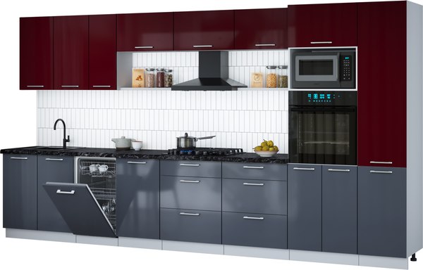 Кухонный гарнитур Интерлиния Мила Gloss 3.9-ПМ3 - фото