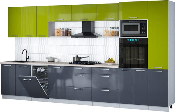 Кухонный гарнитур Интерлиния Мила Gloss 3.9-ПМ3 - фото