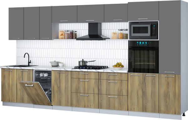 Кухонный гарнитур Интерлиния Мила Gloss 3.9-ПМ3 - фото