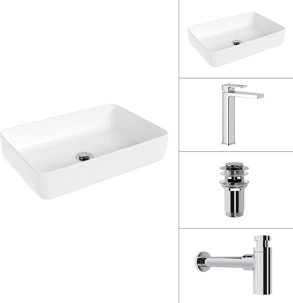 Умывальник со смесителем Lauter 21487-50+Cascade 21СК0655C+сифон 21635CH+дон.клапан 21190CH - фото