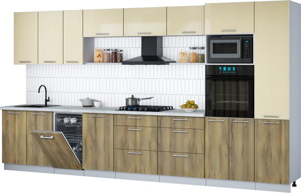 Кухонный гарнитур Интерлиния Мила Gloss 3.9-ПМ3 - фото