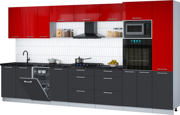 Кухонный гарнитур Интерлиния Мила Gloss 3.9-ПМ3 - фото