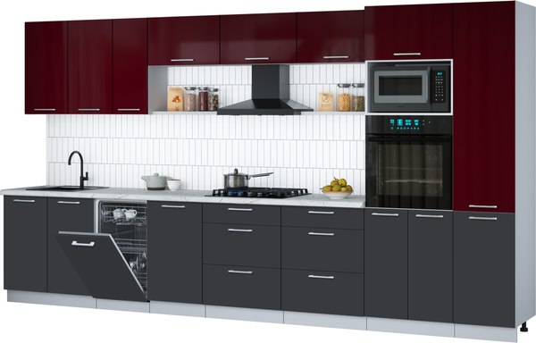 Кухонный гарнитур Интерлиния Мила Gloss 3.9-ПМ3 - фото