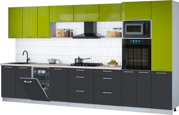 Кухонный гарнитур Интерлиния Мила Gloss 3.9-ПМ3 - фото