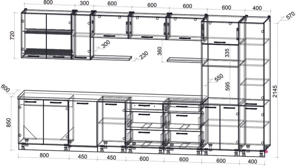 Кухонный гарнитур Интерлиния Мила Gloss 3.9-ПМ3