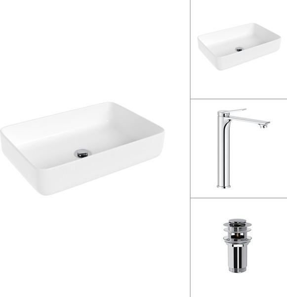 Умывальник со смесителем Lauter 21487-50 + Rio 21AM12672 с донным клапаном 21190CH - фото