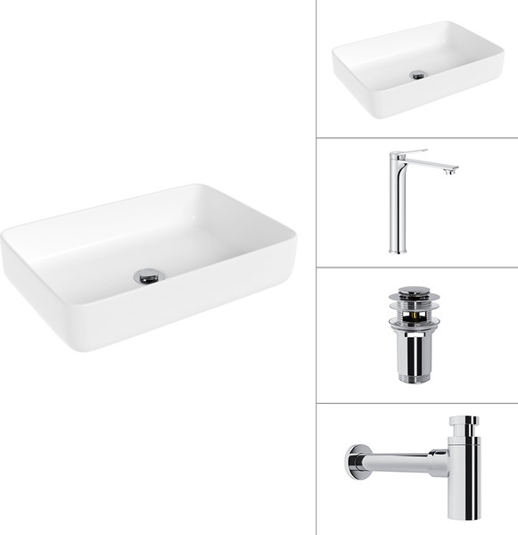 Умывальник со смесителем Lauter 21487-50 + Rio 21AM12672 + сифон 21635CH + дон.клапан 21190CH - фото