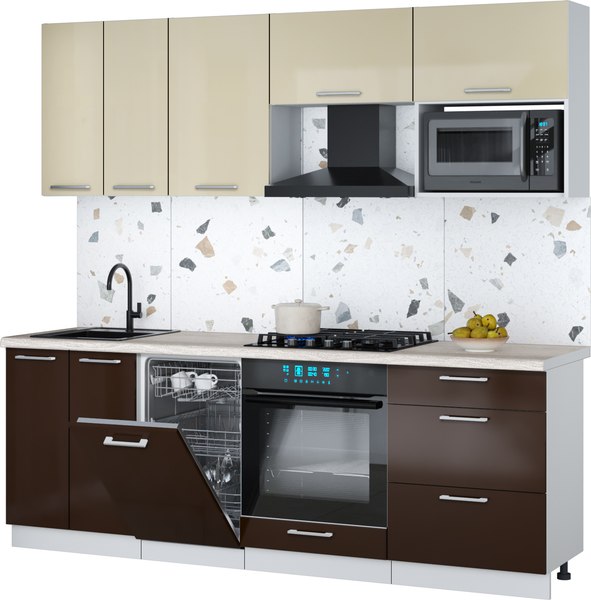 Кухонный гарнитур Интерлиния Мила Gloss 2.25-ПМ4 - фото
