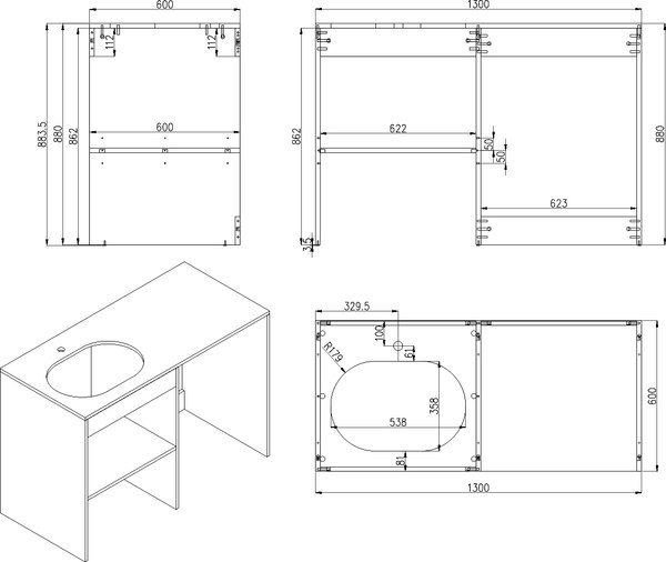 Тумба под умывальник ЗОВ Стамбул 130 / S130LAW0LAWWMC2BCL