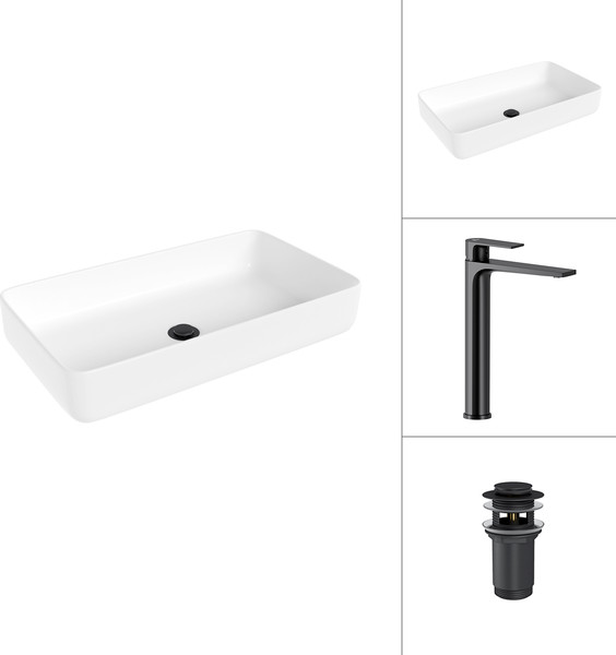 Умывальник со смесителем Lauter 21487-60 + Reef 21CK8678BS с донным клапаном 21190B - фото