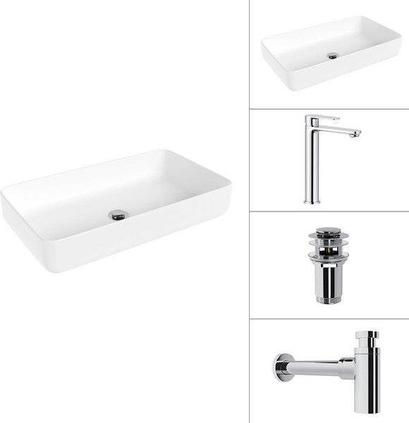 Умывальник со смесителем Lauter 21487-60 + Moon 21СK81691C + сифон 21635CH + дон.клапан 21190CH - фото