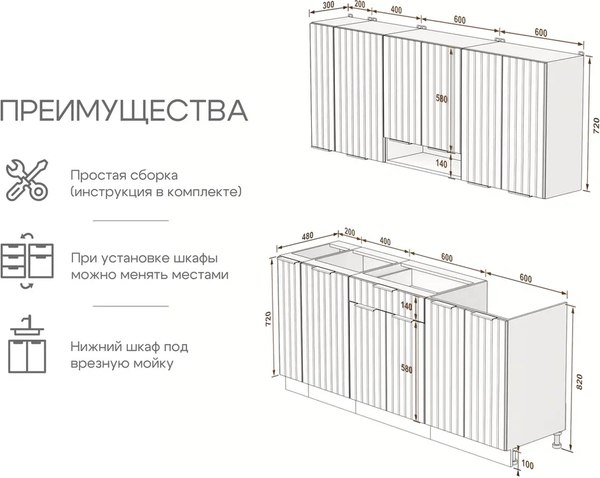 Кухонный гарнитур Arvento АНТА-плюс 1.8м