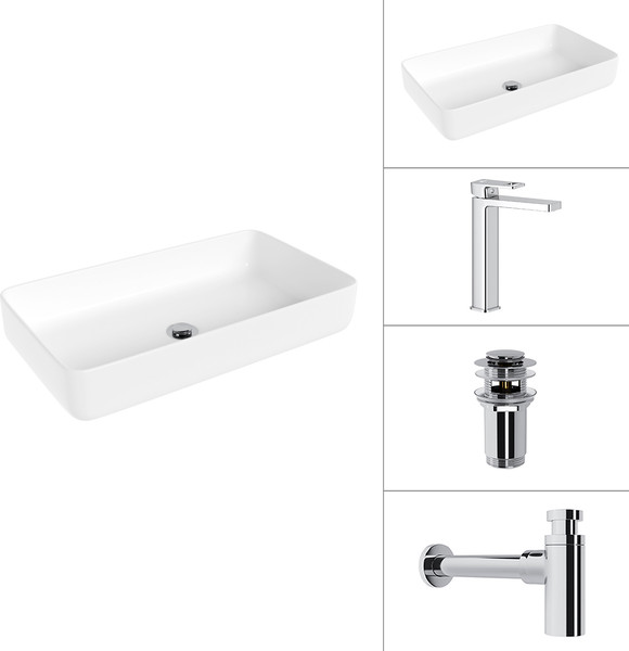 Умывальник со смесителем Lauter 21487-60+Cascade 21СК0655C+сифон 21635CH+дон.клапан 21190CH - фото