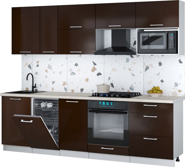 Кухонный гарнитур Интерлиния Мила Gloss 2.6-ПМ4 - фото