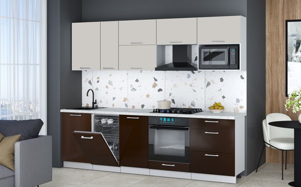 Кухонный гарнитур Интерлиния Мила Gloss 2.6-ПМ4