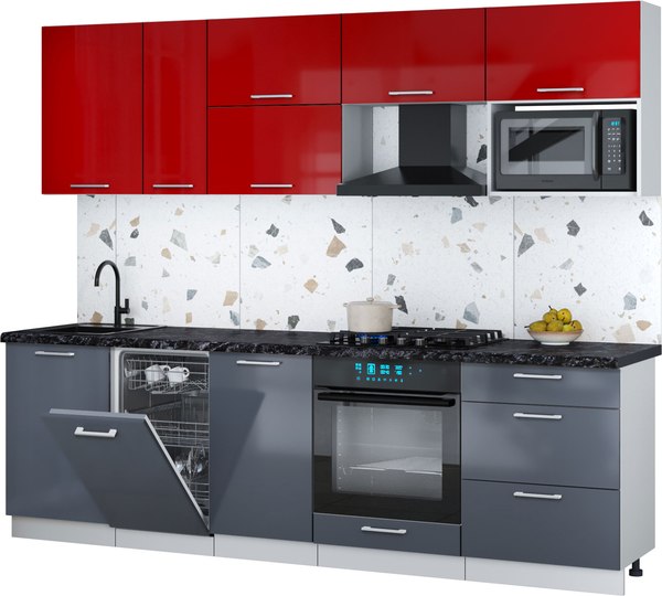 Кухонный гарнитур Интерлиния Мила Gloss 2.6-ПМ4 - фото