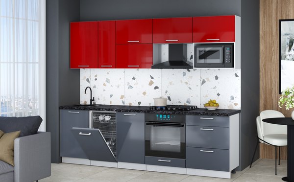 Кухонный гарнитур Интерлиния Мила Gloss 2.6-ПМ4