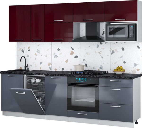 Кухонный гарнитур Интерлиния Мила Gloss 2.6-ПМ4 - фото