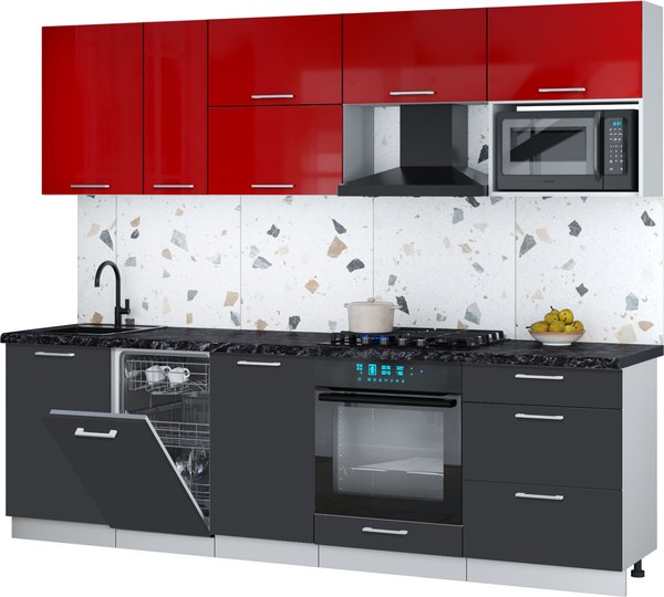 Кухонный гарнитур Интерлиния Мила Gloss 2.6-ПМ4 - фото