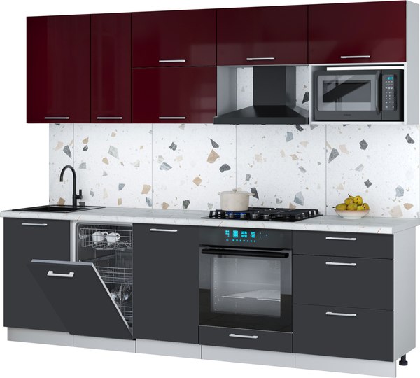 Кухонный гарнитур Интерлиния Мила Gloss 2.6-ПМ4 - фото