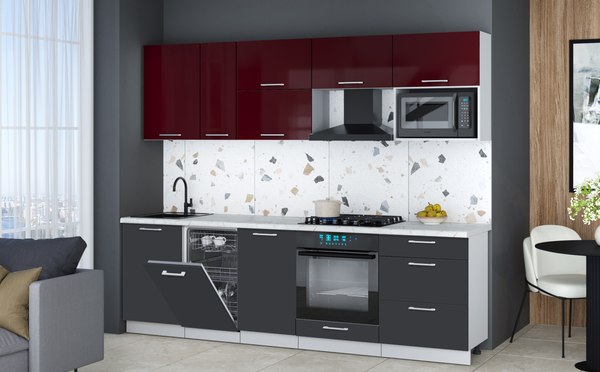 Кухонный гарнитур Интерлиния Мила Gloss 2.6-ПМ4