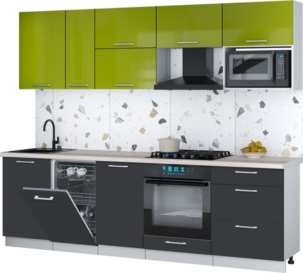Кухонный гарнитур Интерлиния Мила Gloss 2.6-ПМ4 - фото