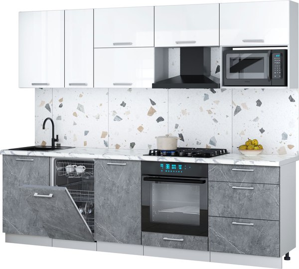 Кухонный гарнитур Интерлиния Мила Gloss 2.6-ПМ4 - фото