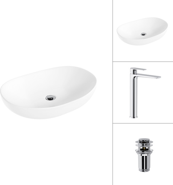 Умывальник со смесителем Lauter 21502 + Reef 21CK8678C с донным клапаном 21190CH - фото