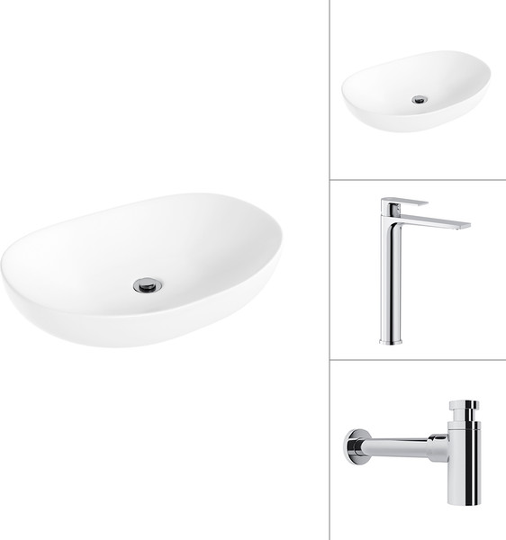 Умывальник со смесителем Lauter 21502 + Reef 21CK8678C с сифоном 21635CH - фото