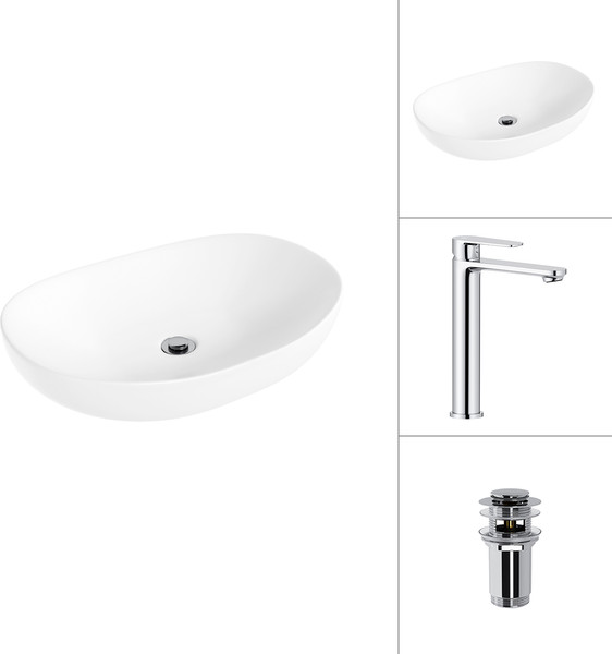 Умывальник со смесителем Lauter 21502 + Moon 21СK81691C с донным клапаном 21190CH - фото