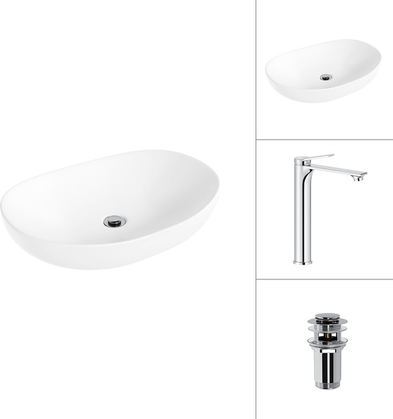 Умывальник со смесителем Lauter 21502 + Rio 21AM12672 с донным клапаном 21190CH - фото