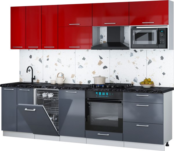 Кухонный гарнитур Интерлиния Мила Gloss 2.7-ПМ4 - фото