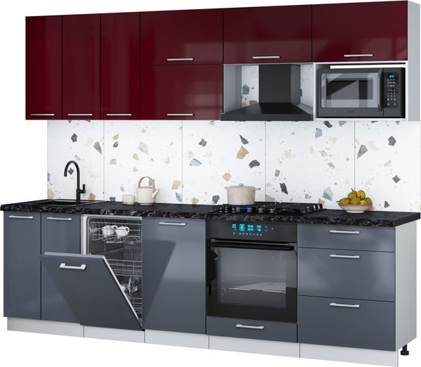 Кухонный гарнитур Интерлиния Мила Gloss 2.7-ПМ4 - фото