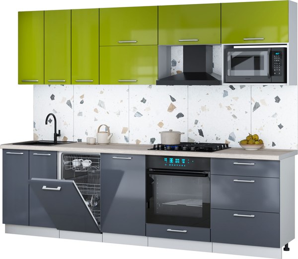 Кухонный гарнитур Интерлиния Мила Gloss 2.7-ПМ4 - фото