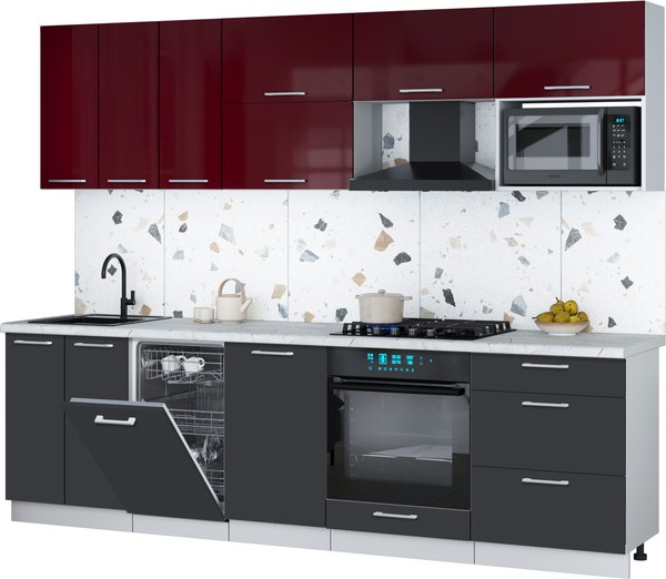 Кухонный гарнитур Интерлиния Мила Gloss 2.7-ПМ4 - фото