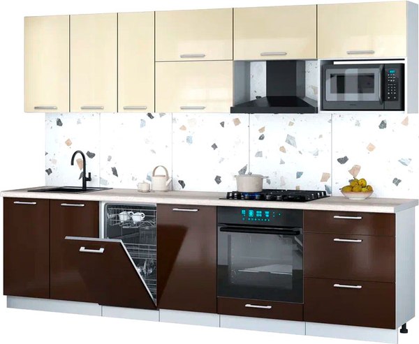 Кухонный гарнитур Интерлиния Мила Gloss 2.9-ПМ4 - фото