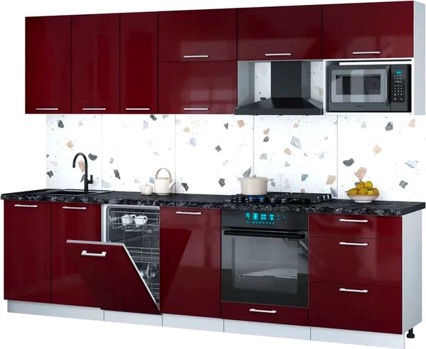 Кухонный гарнитур Интерлиния Мила Gloss 2.9-ПМ4 - фото