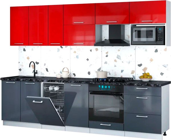 Кухонный гарнитур Интерлиния Мила Gloss 2.9-ПМ4 - фото