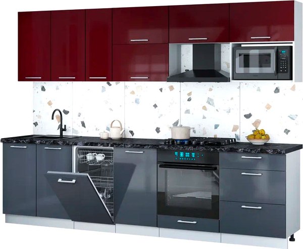 Кухонный гарнитур Интерлиния Мила Gloss 2.9-ПМ4 - фото