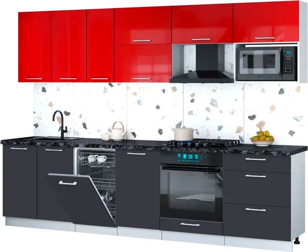 Кухонный гарнитур Интерлиния Мила Gloss 2.9-ПМ4 - фото