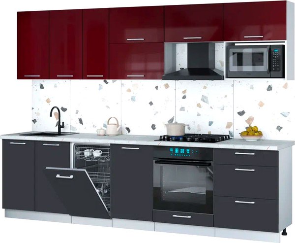 Кухонный гарнитур Интерлиния Мила Gloss 2.9-ПМ4 - фото