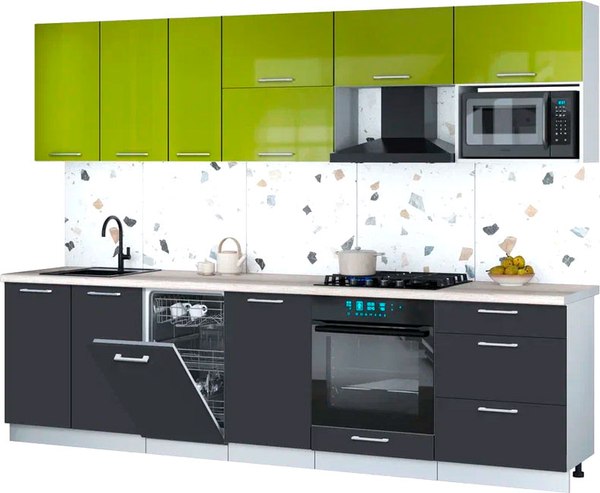 Кухонный гарнитур Интерлиния Мила Gloss 2.9-ПМ4 - фото