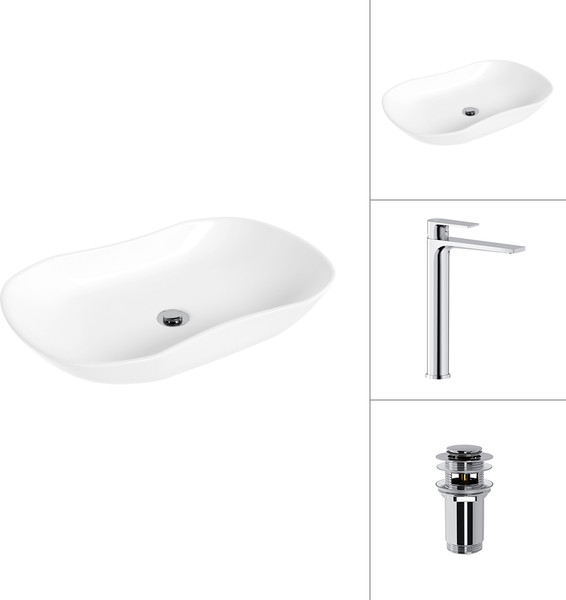 Умывальник со смесителем Lauter 21570 + Reef 21CK8678C с донным клапаном 21190CH - фото