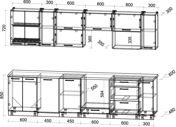 Кухонный гарнитур Интерлиния Мила Gloss 3.0-ПМ4
