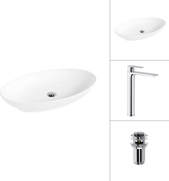 Умывальник со смесителем Lauter 21571 + Reef 21CK8678C с донным клапаном 21190CH - фото